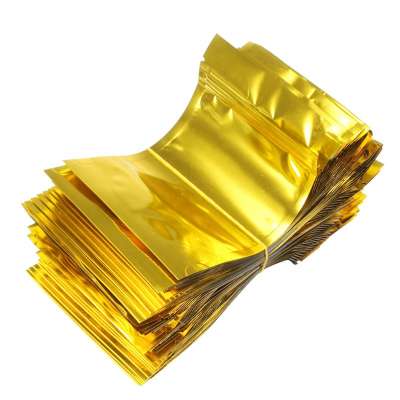 gold print stand up top zip lock aluminum foil plastic bag